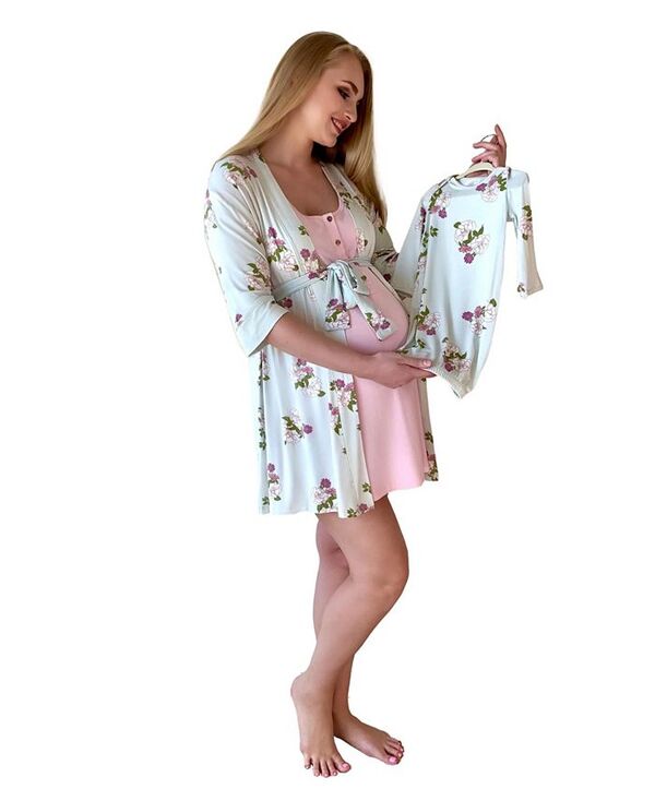 エヴァリーグレー レディース アンダーウェア ナイトウェア マタニティ Everly Grey Maternity Carolyn Maternity/Nursing Mom and Baby 4-Pc. Set Peony｜ReVida 店
