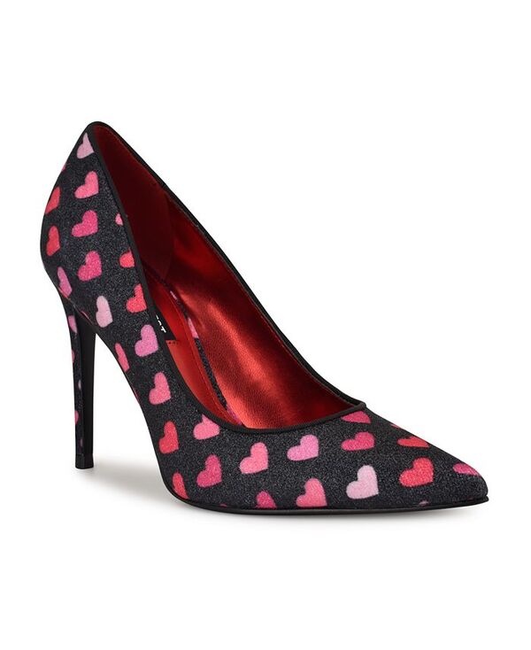 【送料無料】 ナインウェスト レディース パンプス シューズ Women's Fresh Stiletto Pointy Toe Dress Pumps Black Glitter Heart Print画像