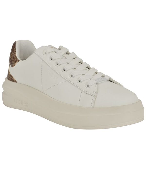 ゲス レディース シューズ スニーカー プラットフォーム コントラスト レース ヒール GUESS Women's Elbina Contrast Heel Platform Lace-Up Sneakers White/Medium Brown Logo ホワイト