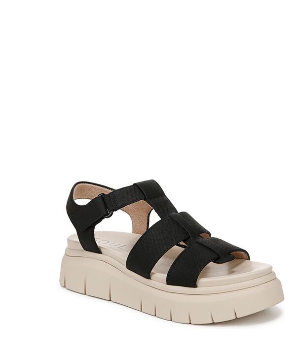 ソウルニュトライザー レディース シューズ サンダル プラットフォーム Soul Naturalizer Women's Pippa Lug Sole Fisherman Platform Sandals Black Linen Texture Faux Leather ブラック
