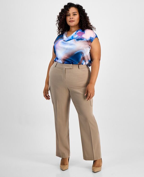 タハリエーエスエル レディース ボトムス カジュアルパンツ カーゴパンツ プラスサイズ パンツ Tahari ASL Plus Size Straight-Leg Cargo Pants Latte