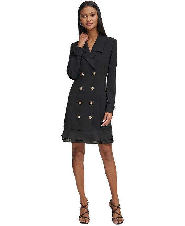 カール ラガーフェルド レディース トップス ワンピース シフォン ブレザー KARL LAGERFELD PARIS Women's Chiffon-Hem Blazer Dress Black ブラック