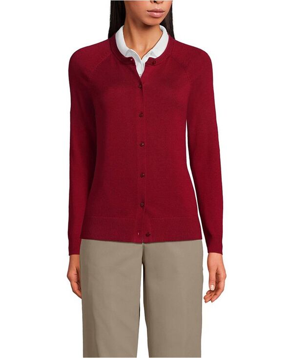 ランズ挙げ句の果て レディース アウター 編み物・プルオーバー 綿織物 ジレー Lands\u0027 End Women\u0027s School Uniform Cotton Modal Cardigan Sweater Garnet レディースファッション-トップス