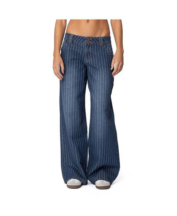 アディクテッド レディース ボトムス デニムパンツ ローライズ ジーンズ Edikted Women's Cory Striped Low Rise Jeans Blue ブルー