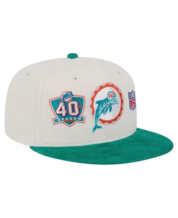 ニューエラ メンズ アクセサリー 帽子 コーデュロイ New Era Men's Cream/Aqua Miami Dolphins Throwback Corduroy 59FIFTY Fitted Hat Cream Aqua クリーム