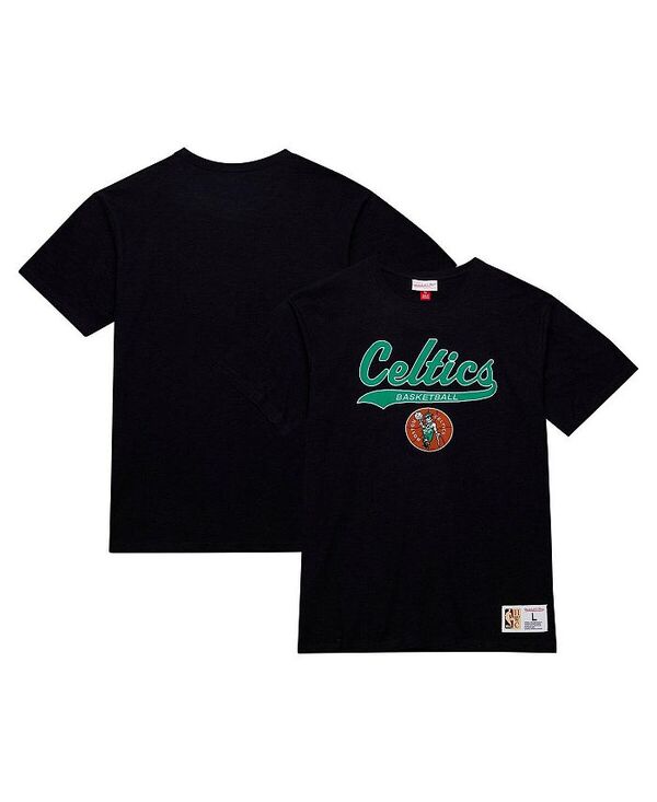 ミッチェル&ネス メンズ トップス Tシャツ Mitchell & Ness Men's Black Boston Celtics Hardwood Classics Felt Applique Slub T-Shirt Black ブラック｜ReVida 店