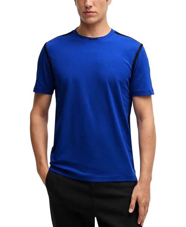 ヒューゴボス メンズ トップス Tシャツ Hugo Boss Men's Tape Trim Regular-Fit T-Shirt Open Blue ブルー