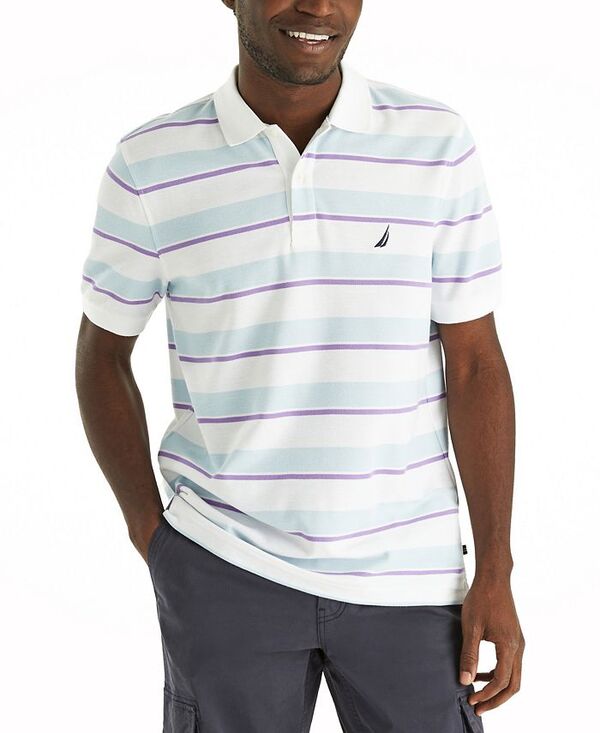 ナウティカ メンズ トップス ポロシャツ Nautica Men's Striped Classic-Fit Deck Polo Shirt Bright White ホワイト|ReVida 店