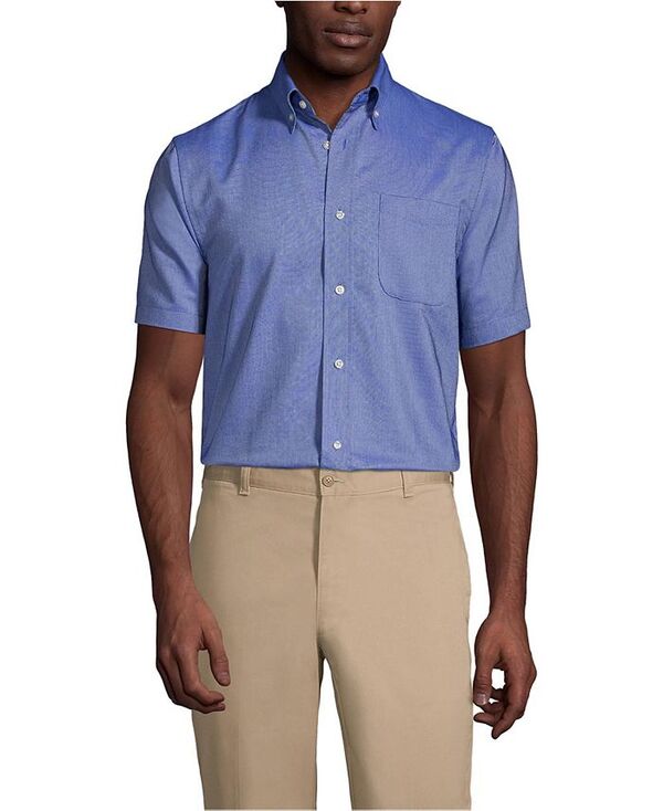 ランズエンド メンズ トップス シャツ オックスフォード Lands' End Men's School Uniform Short Sleeve Oxford Dress Shirt French blue ブルー