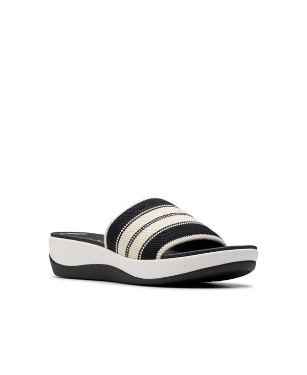 クラークス レディース シューズ サンダル Clarks Cloudsteppers Women's Arla Hollis Slip-On Flat Sandals Black Combi Textile ブラック｜ReVida 店
