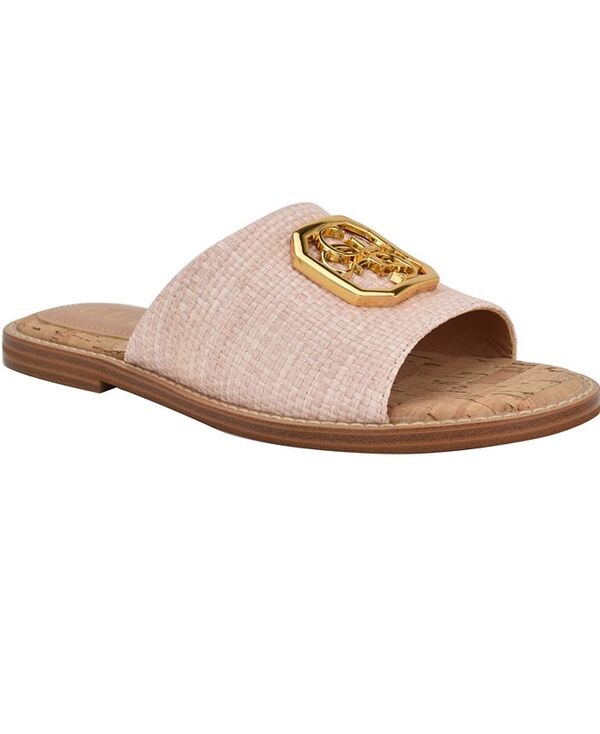 ゲス レディース シューズ サンダル GUESS Women's Graysie Quattro G Embellished Straw Slide Flat Sandals Light Pink Raffia/Straw ピンク