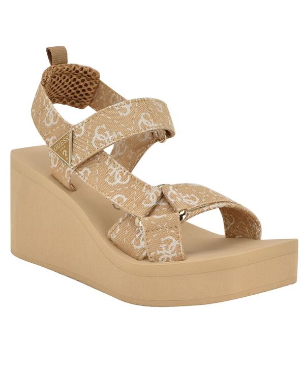 ゲス レディース シューズ サンダル GUESS Women's Daysa Quattro-G Strappy Eva Wedge Sandals Light Natural/White Logo ホワイト