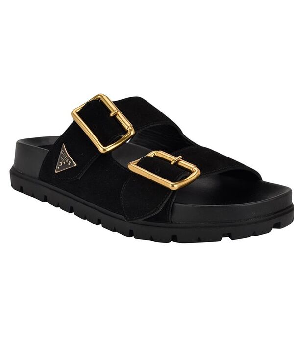 ゲス レディース シューズ サンダル GUESS Women's Fasten Slip-On Sporty Double Band Footbed Sandals Black Suede ブラック