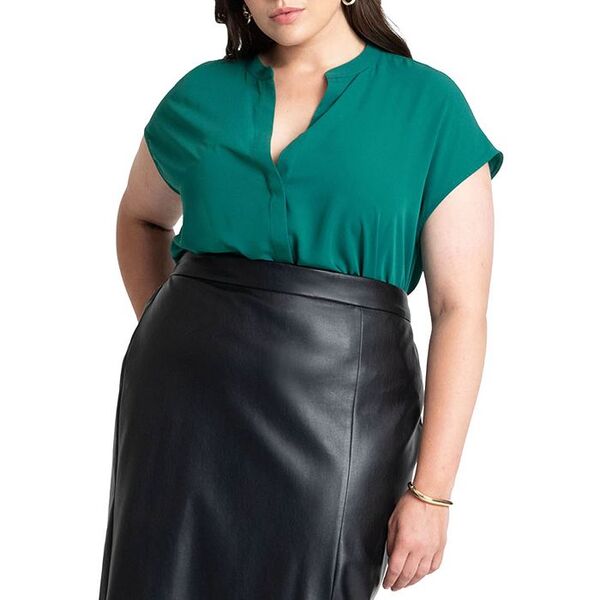 エロクイ レディース トップス シャツ プラスサイズ ブラウス ELOQUII Women's Plus Size Notch Collar Blouse Rain forest フォレスト