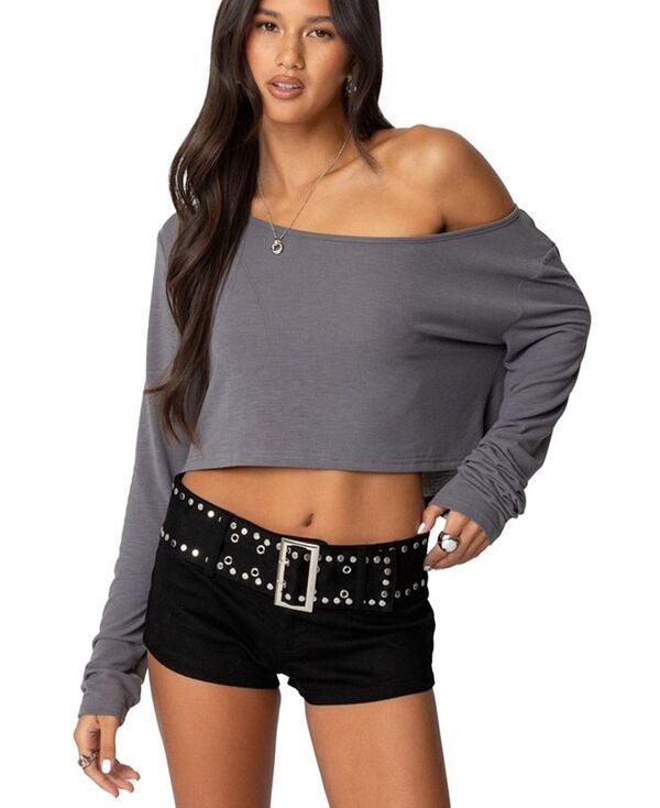 アディクテッド レディース トップス シャツ クロップド Edikted Womens Cropped Off Shoulder Top Gray グレー|ReVida 店