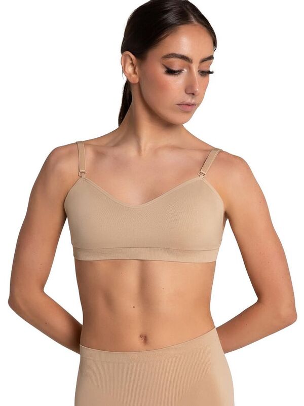 カペジオ レディース アンダーウェア ブラジャー Capezio Women's Seamless Clear Back Bandeau Bra Nude