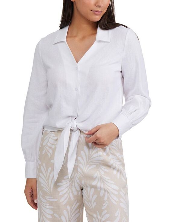 エレントレイシー レディース トップス シャツ Ellen Tracy Women's Women's Tie Front Shirt White ホワイト