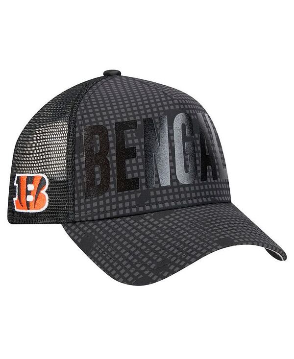 ニューエラ メンズ アクセサリー 帽子 New Era Men's Black Cincinnati Bengals Midnight Ink Tonal Text A-Frame Trucker 9FORTY Adjustable Hat Black ブラック|ReVida 店