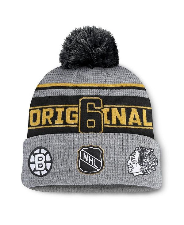 ファナティクス メンズ アクセサリー 帽子 ニット Fanatics Men's Gray/Black Original 6 Lumberjack Cuffed Knit Hat with Pom Gray Black ブラック｜ReVida 店
