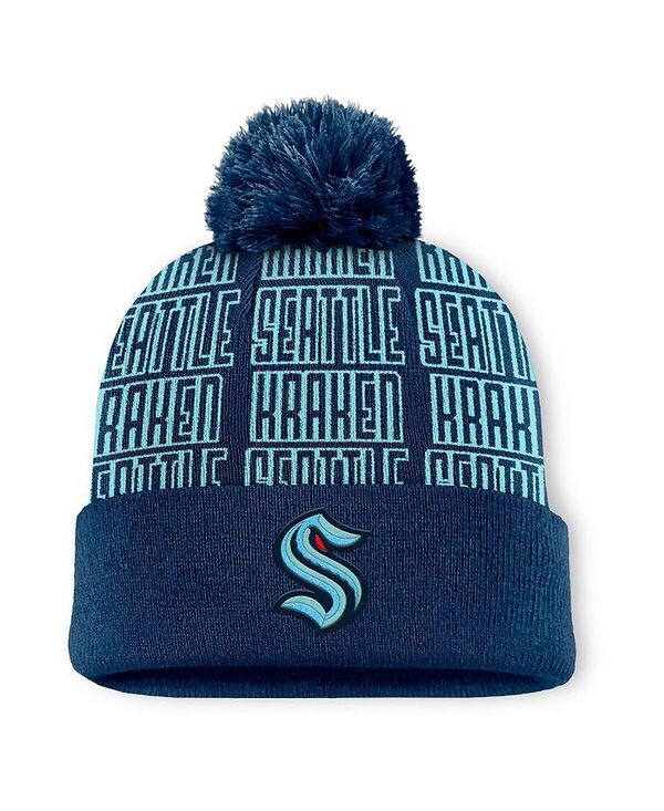 ファナティクス メンズ アクセサリー 帽子 ニット Fanatics Men's Navy/Light Blue Seattle Kraken Fundamental Empty Net Cuffed Knit Hat with Pom Navy Light Blue ネイビー