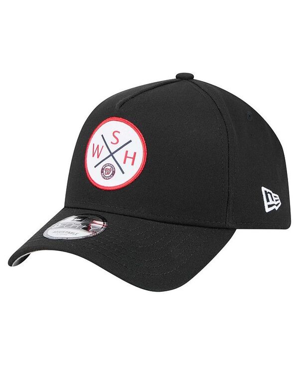 ニューエラ メンズ アクセサリー 帽子 New Era Men's Black Washington Nationals 9FORTY A-Frame Adjustable Hat Black ブラック|ReVida 店