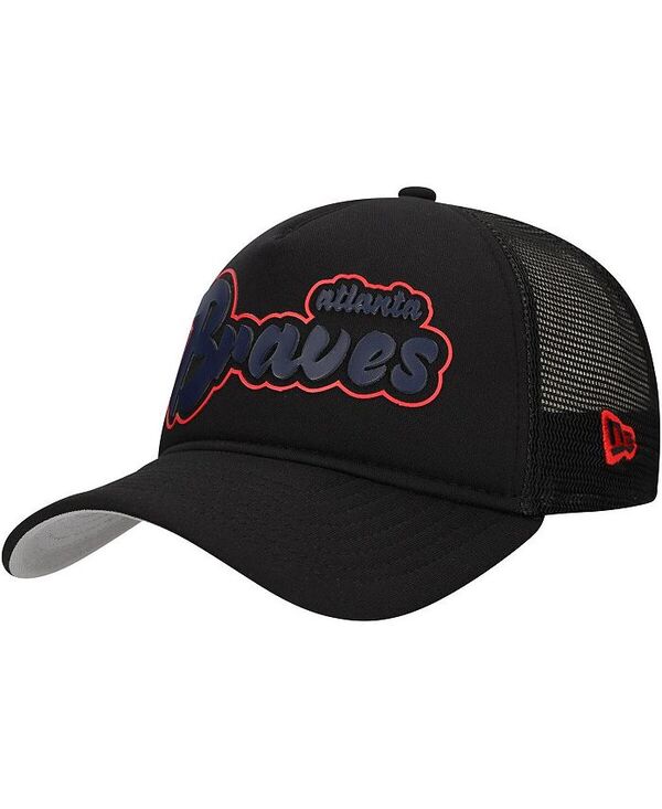 ニューエラ メンズ アクセサリー 帽子 New Era Men's Black Atlanta Braves Retro Bold A-Frame Trucker 9FORTY Adjustable Hat Black ブラック