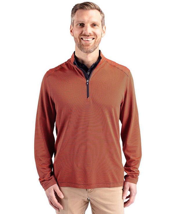 カッターアンドバック メンズ アウター ジャケット・ブルゾン ハーフジップ トール ジャケット Cutter & Buck Cutter Buck Virtue Eco Pique Micro Stripe Recycled Mens Big & Tall Quarter Zip Jacket College orange/navy blue ネイビー