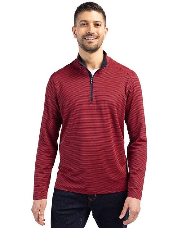 カッターアンドバック メンズ アウター ジャケット・ブルゾン ハーフジップ トール ジャケット Cutter & Buck Cutter Buck Virtue Eco Pique Micro Stripe Recycled Mens Big & Tall Quarter Zip Jacket Red/navy blue ネイビー
