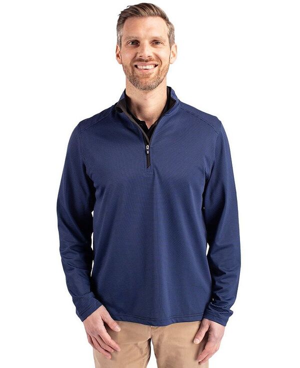 カッターアンドバック メンズ アウター ジャケット・ブルゾン ハーフジップ トール ジャケット Cutter & Buck Cutter Buck Virtue Eco Pique Micro Stripe Recycled Mens Big & Tall Quarter Zip Jacket Tour blue/black ブラック