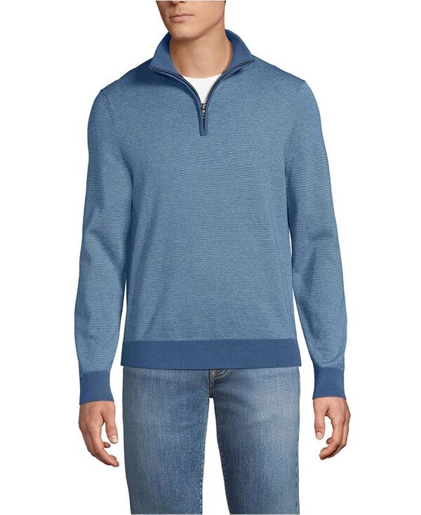 ランズエンド メンズ アウター ニット・セーター ハーフジップ セーター コットン Lands' End Men's Long Sleeve Fine Gauge Cotton Quarter Zip Sweater Light indigo blue stripe インディゴ