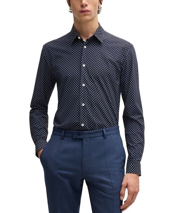 ヒューゴボス メンズ トップス シャツ プリント Hugo Boss Men's Slim-Fit Geometric Print Shirt Navy ネイビー