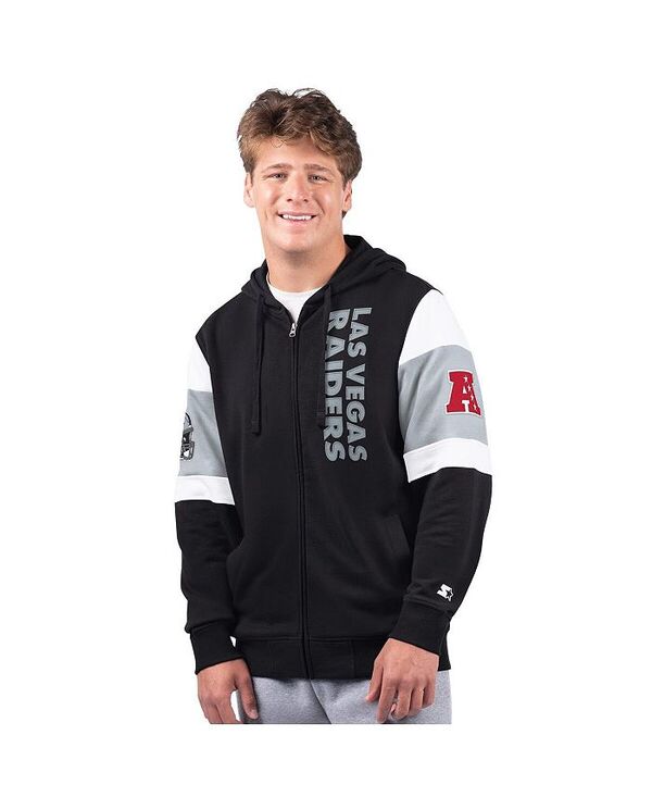 クランク メンズ アウター パーカー・スウェット パーカー Starter Men\u0027s Black Las Vegas Raiders Extreme Full-Zip Hoodie Black Silver 黒いこと