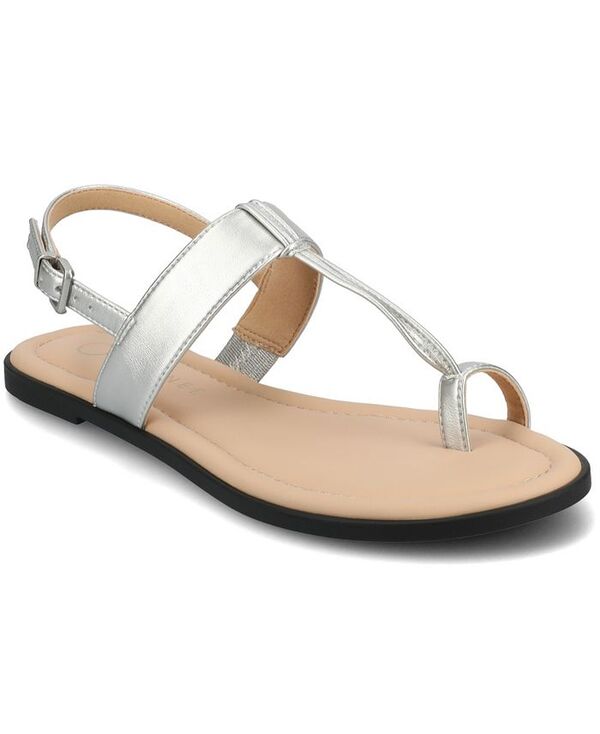 ジュルネ コレクション レディース シューズ サンダル Journee Collection Women's Gerra T-Strap Toe Ring Flat Sandals Silver シルバー