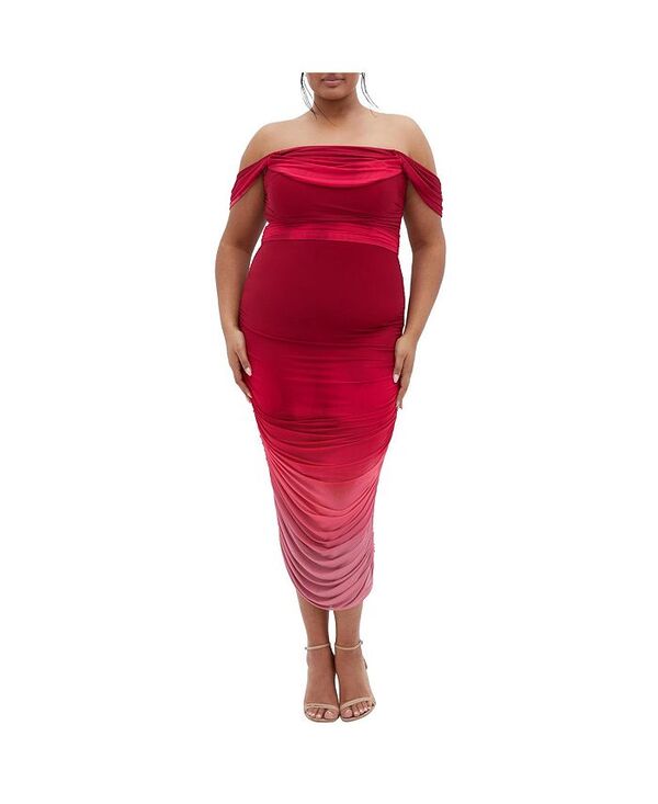 シティーシック レディース トップス ワンピース マキシワンピース プラスサイズ プリント マキシ CITY CHIC Plus Size Alyssa Print Maxi Dress Ruby ombre ルビー｜ReVida 店