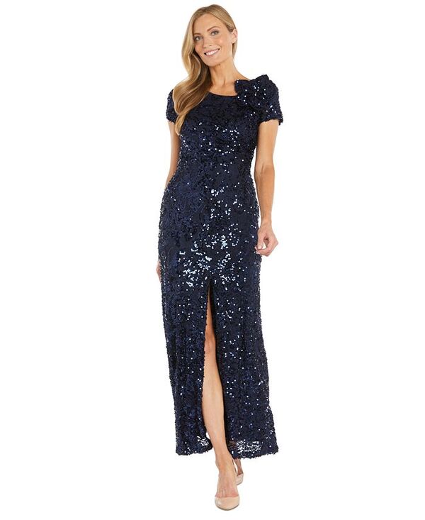 アールアンドエムリチャーズ レディース トップス ワンピース スパンコール R & M Richards Women's Sequin Front-Slit Gown Navy ネイビー