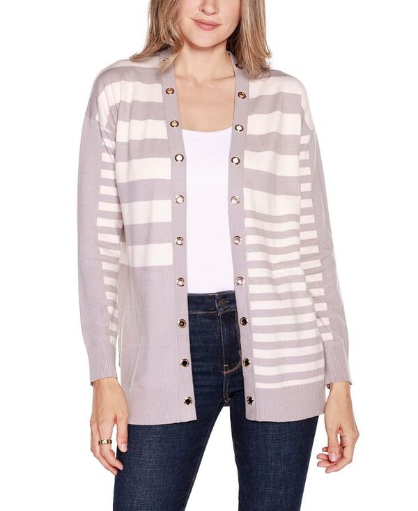 ベルディーニ レディース アウター ニット・セーター カラーブロック カーディガン Belldini Women's Black Label Colorblocked Open-Front Cardigan Sweater Pearl Grey Combo パール|ReVida 店