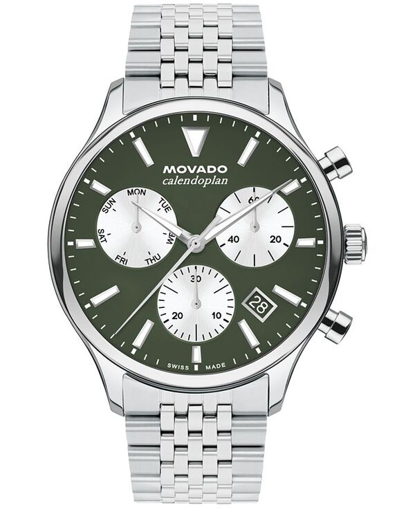 モバド メンズ アクセサリー 腕時計 Tシャツ Movado Men's Calendoplan Swiss Quartz Chrono Stainless-Steel Watch 43mm Silver-Tone シルバー