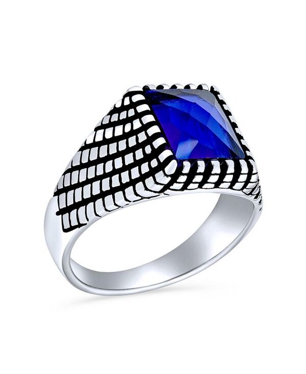 ブリング メンズ アクセサリー リング Tシャツ Bling Jewelry Mens Stainless Steel Blue Sapphire Signet Ring Oxidized Silver Handmade Dark blue ブルー|ReVida 店