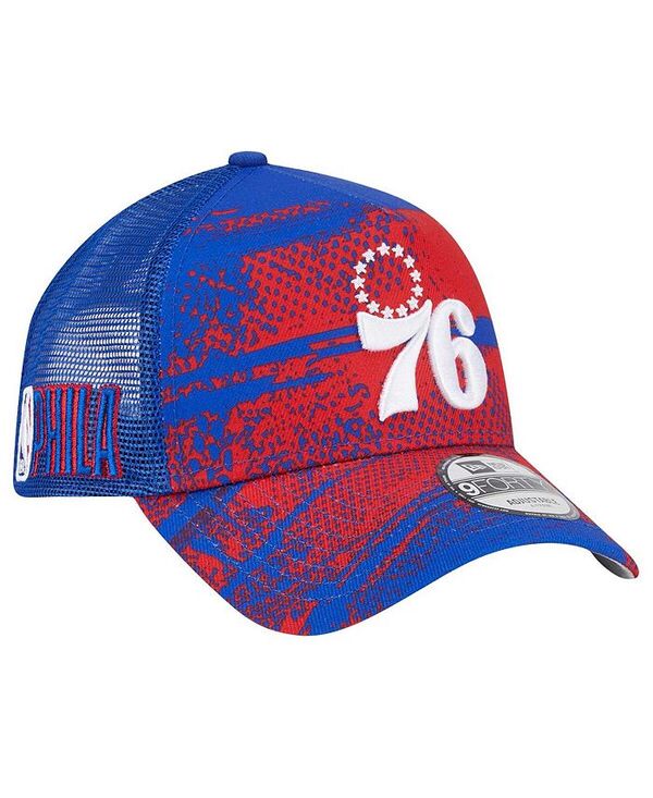ニューエラ メンズ アクセサリー 帽子 New Era Men's Royal/Red Philadelphia 76ers Tip Off A-Frame Trucker 9FORTY Adjustable Hat Royal Red レッド|ReVida 店
