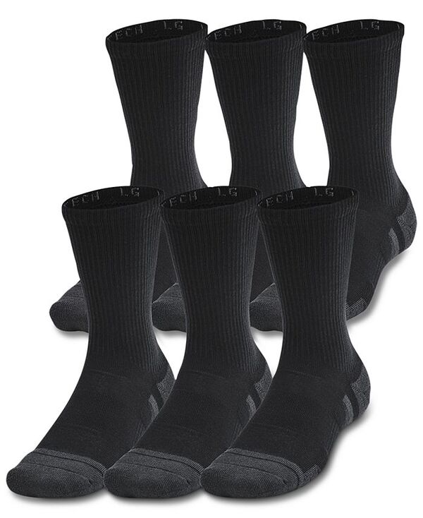 アンダーアーマー メンズ アンダーウェア 靴下 Under Armour Men\'s Performance Tech Crew Socks - 6-pack 003 Black ブラック｜ReVida 店