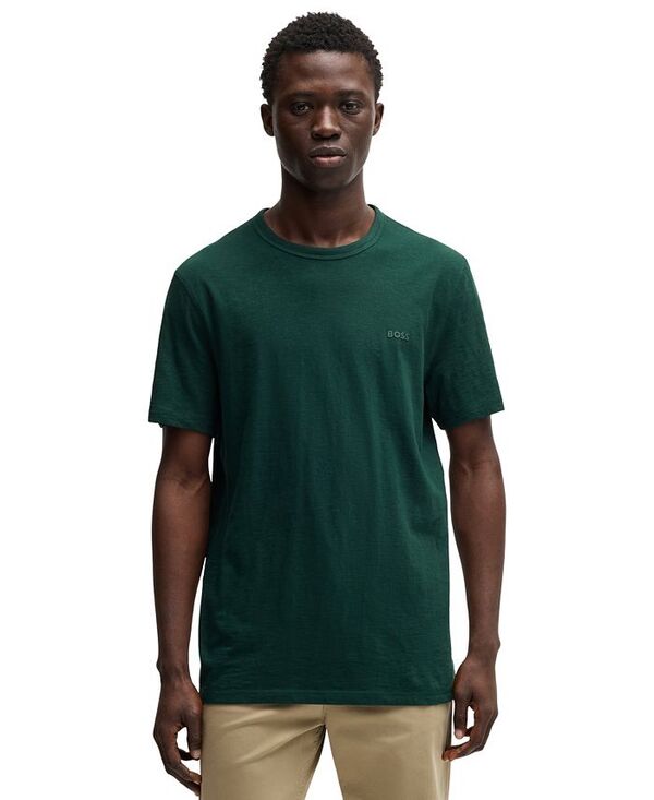 ヒューゴボス メンズ トップス Tシャツ コットン Hugo Boss Men ’ s Slub-Cotton T-Shirt Open Green グリーン