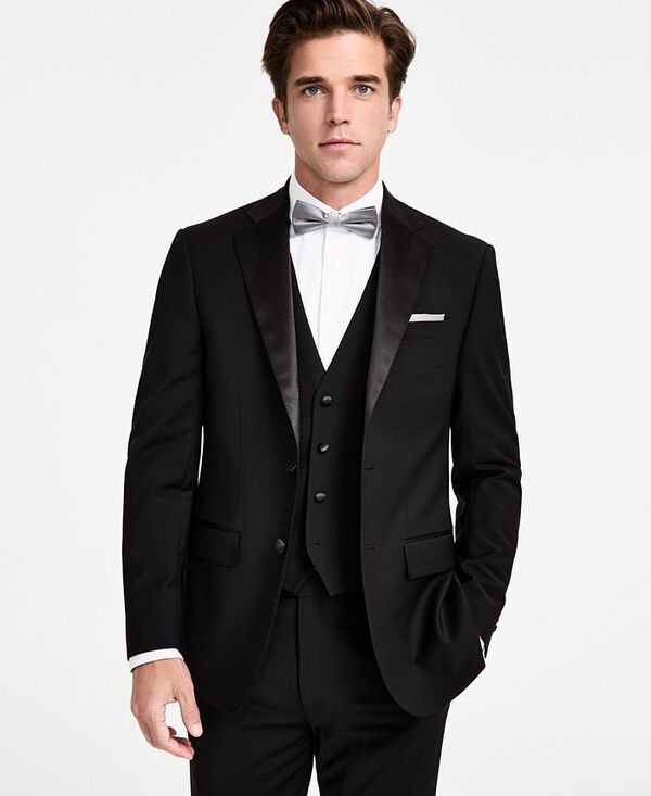 カルバンクライン メンズ アウター 上衣・上衣 羊毛 上衣 Calvin Klein Men\u0027s Slim-Fit Wool-Blend Tuxedo Jacket Black 黒いこと
