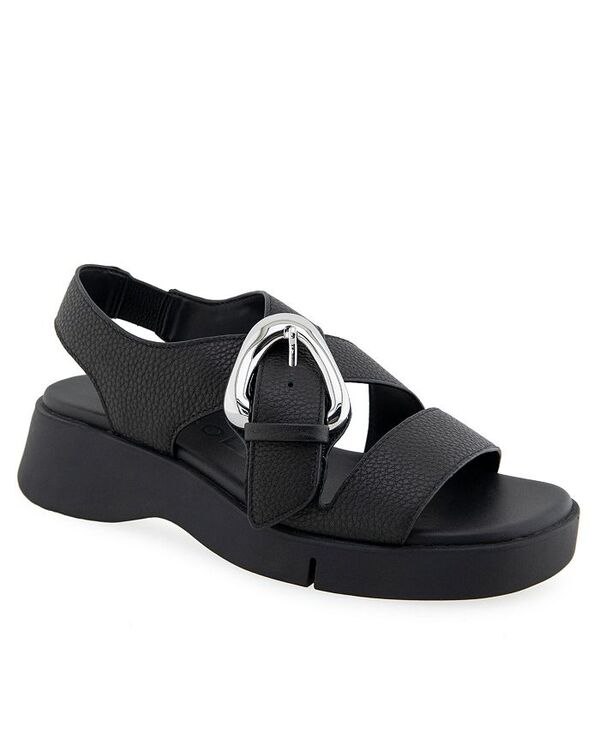 エアロソールズ レディース シューズ サンダル Aerosoles Women's Fez Round Toe Flatform Sandals Black Pebbled Leather ブラック