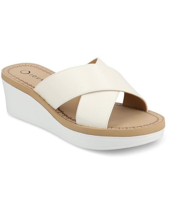 ジュルネ コレクション レディース シューズ サンダル Journee Collection Women's Biara Slip-On Wedge Sandals White ホワイト｜ReVida 店