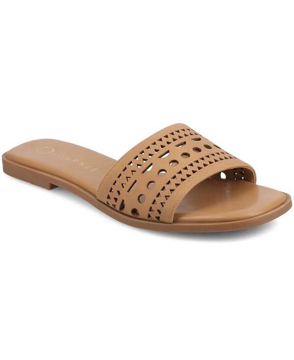 ジュルネ コレクション レディース シューズ サンダル Journee Collection Women's Brodie Slip-On Flat Sandals Tan タン｜ReVida 店