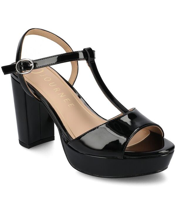 ジュルネ コレクション レディース シューズ サンダル プラットフォーム Journee Collection Women's Nalie T-Strap Platform Dress Sandals Black Patent ブラック