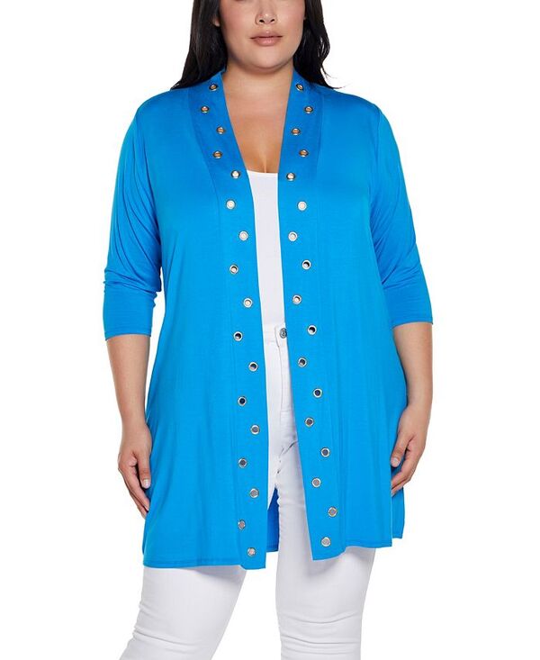 ベルディーニ レディース アウター 編み物・プルオーバー 付け加える大いさ プルオーバー ジレー Belldini Plus Size Grommet-Trim Duster Cardigan Sweater Mediterranean ニット・セーター-トップス-セーター