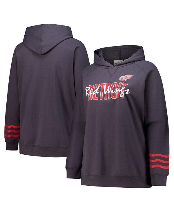 ファナティクス レディース アウター パーカー・スウェット 足し加える大きさ フリース パーカー Fanatics Women\u0027s Charcoal Detroit Red Wings Plus Size Lightweight Fleece Raglan Pullover Hoodie Charcoal 暗灰色