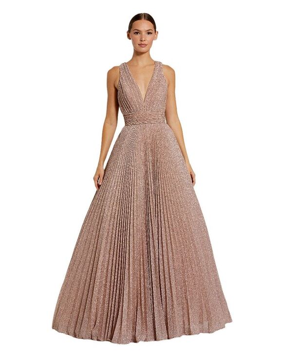 マックダガル レディース トップス ワンピース ジョーゼット プリーツ ノースリーブ Mac Duggal Women's Shimmering Georgette Pleated Sleeveless Gown Rose gold ゴールド|ReVida 店