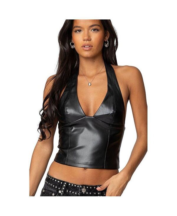 アディクテッド レディース トップス シャツ レザー フェイクレザー ホルター Edikted Womens Tana Faux Leather Halter Top Black ブラック
